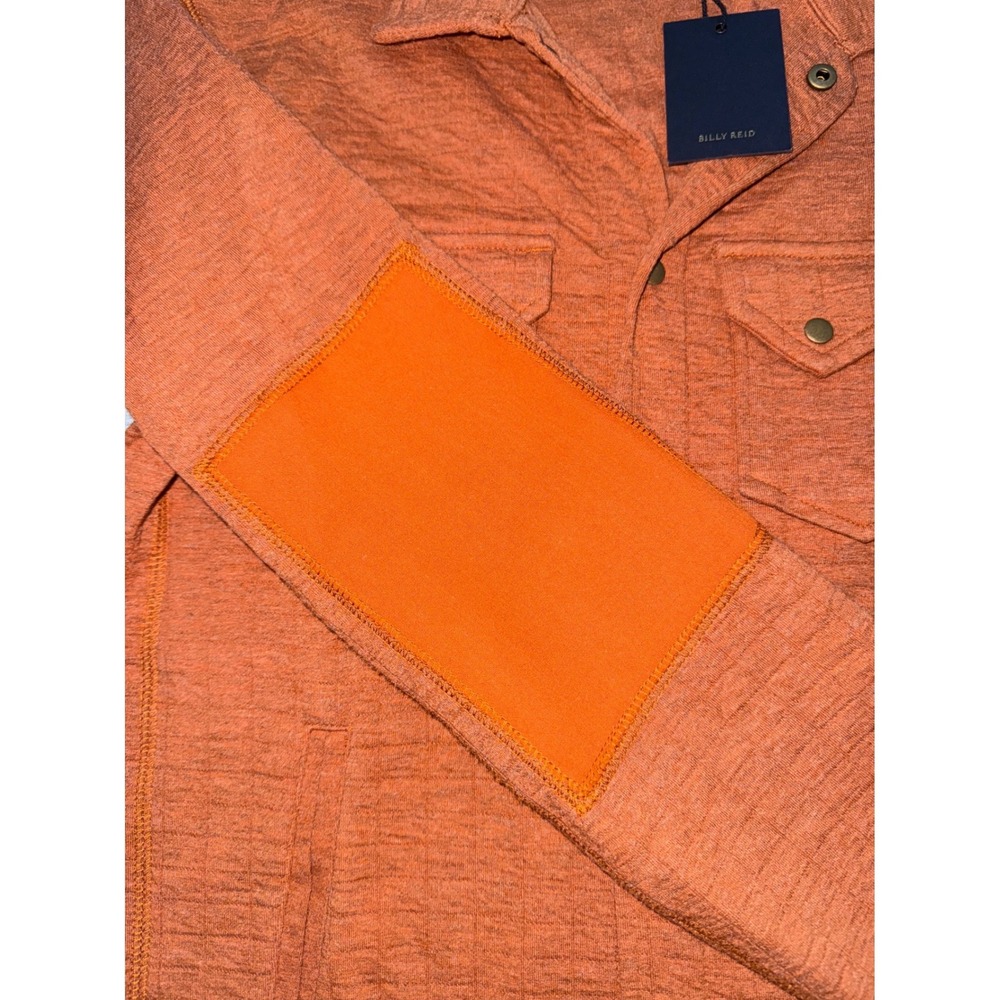 NWT Billy Reid Size S Small Shirt Jacket Orange Elbow Patch Snap Jersey Shacket - Picture 5 of 9